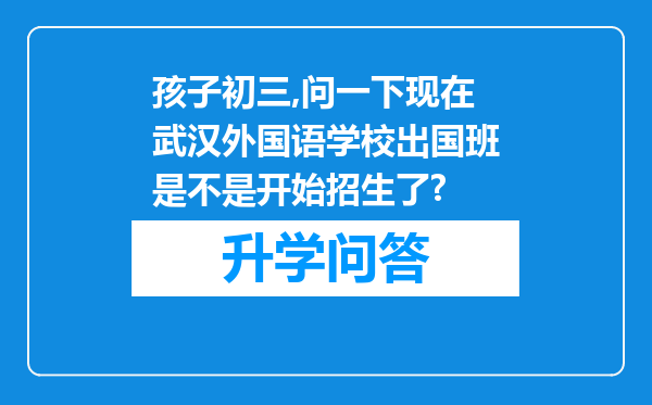 孩子初三,问一下现在武汉外国语学校出国班是不是开始招生了?