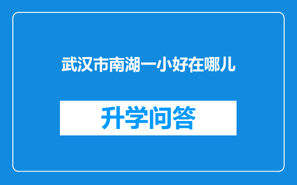 武汉市南湖一小好在哪儿