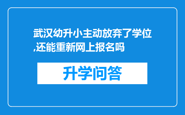 武汉幼升小主动放弃了学位,还能重新网上报名吗