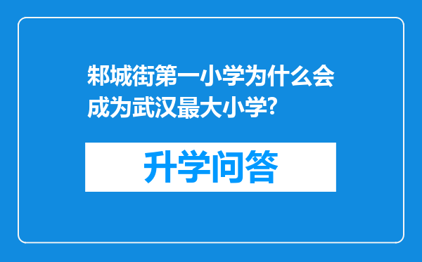 邾城街第一小学为什么会成为武汉最大小学?