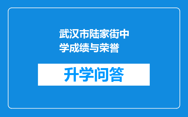 武汉市陆家街中学成绩与荣誉