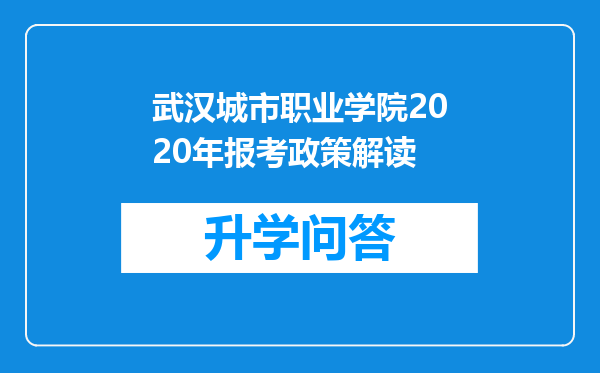 武汉城市职业学院2020年报考政策解读