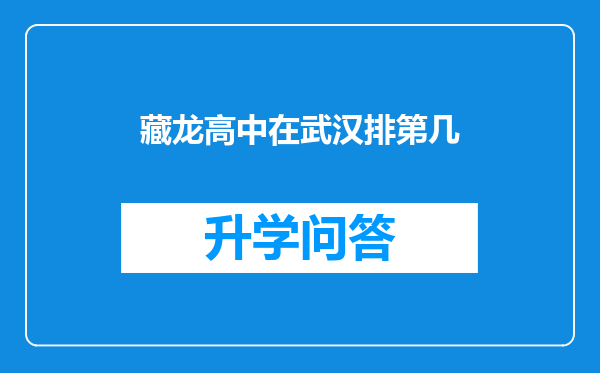 藏龙高中在武汉排第几