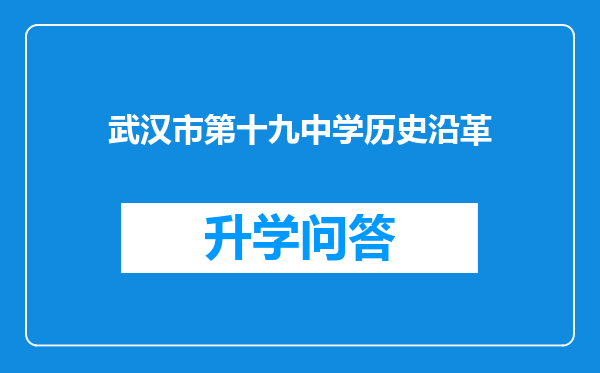 武汉市第十九中学历史沿革