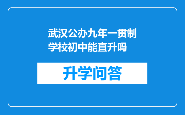 武汉公办九年一贯制学校初中能直升吗