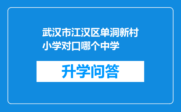 武汉市江汉区单洞新村小学对口哪个中学