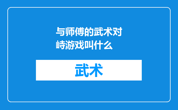 与师傅的武术对峙游戏叫什么